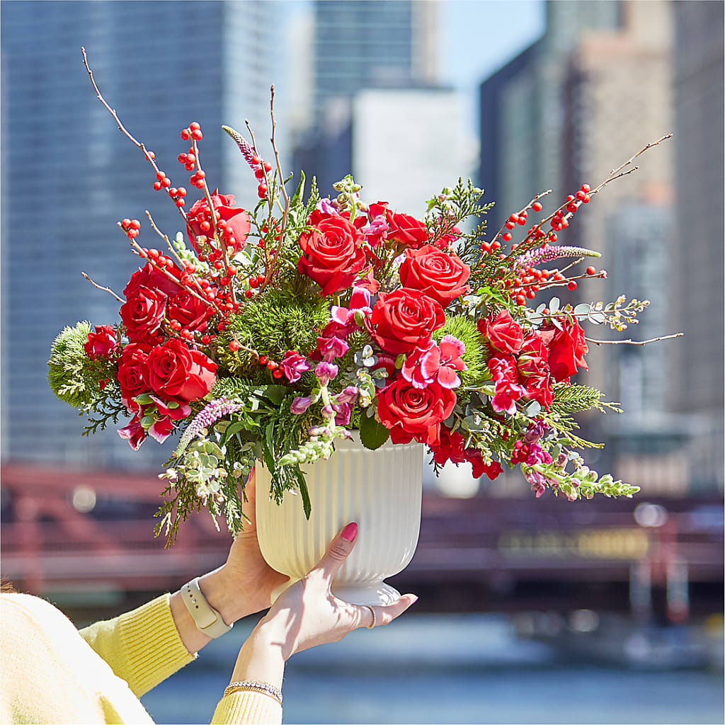 Big Red Bow Bouquet – Guilles Flowers Santa Clara, San Jose CA