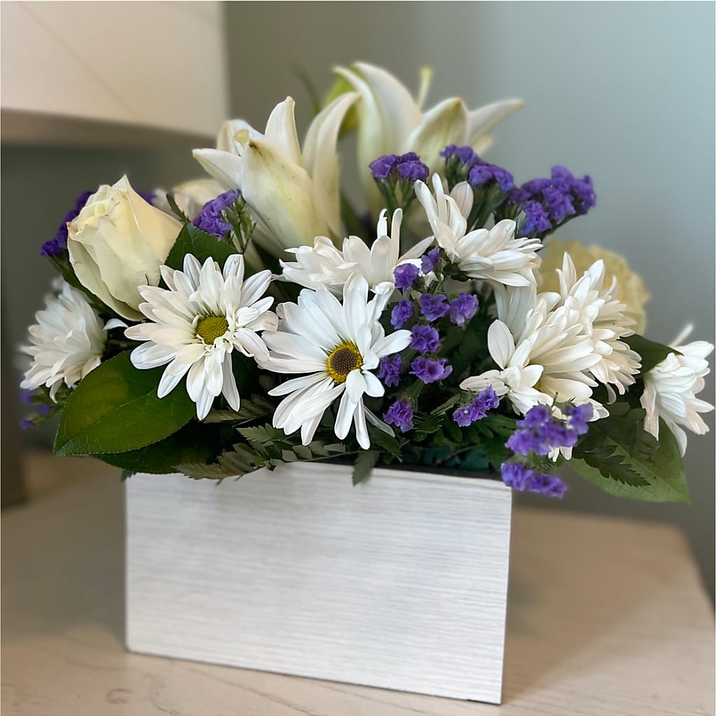 Beyond Blue Box Bouquet – Guilles Flowers Santa Clara, San Jose CA