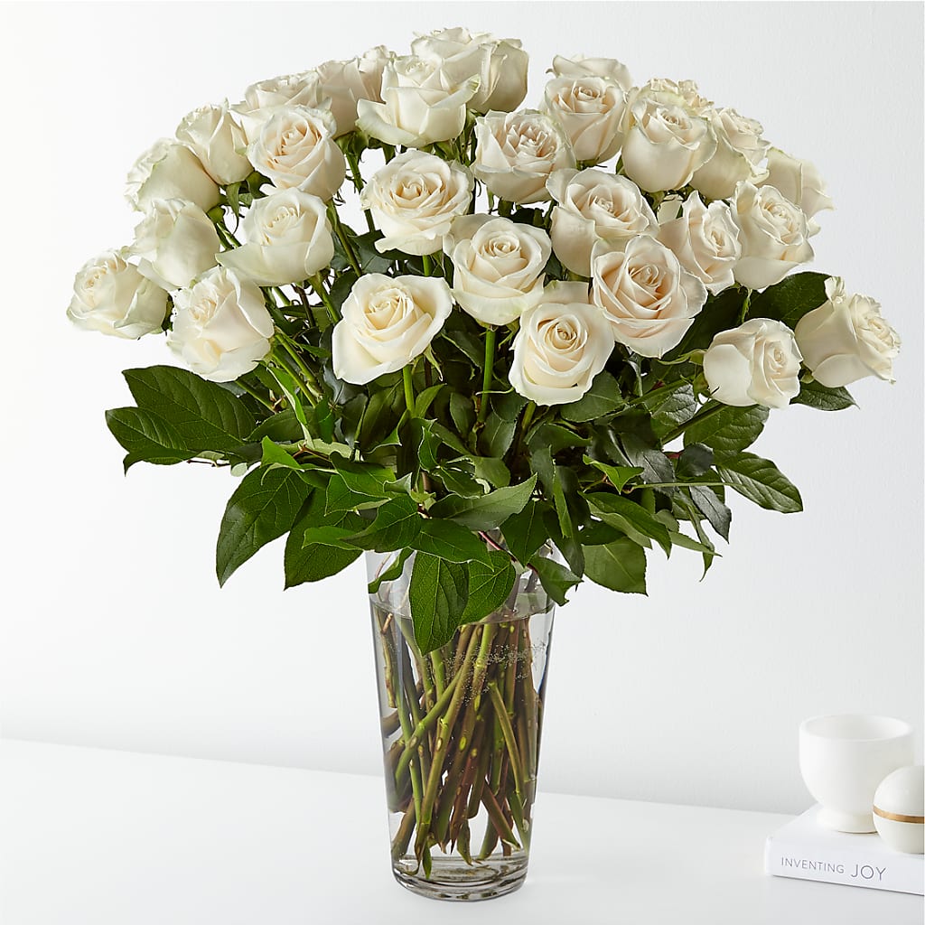 Long Stem White Rose Bouquet – Guilles Flowers Santa Clara, San Jose CA