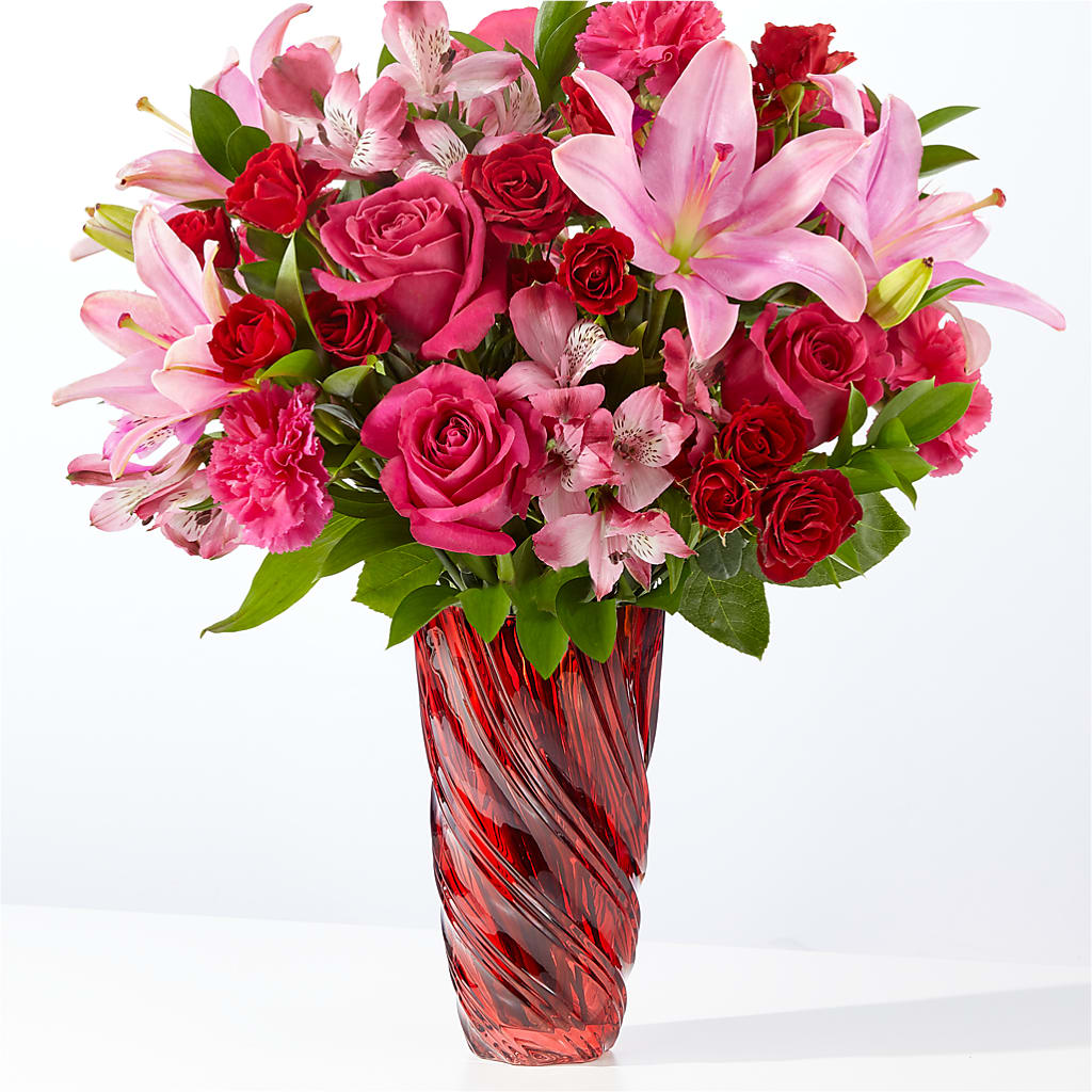In Love Bouquet with Luxe Swirl Vase – Guilles Flowers Santa Clara, San Jose CA