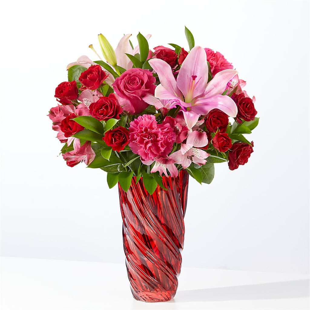 In Love Bouquet with Luxe Swirl Vase – Guilles Flowers Santa Clara, San Jose CA