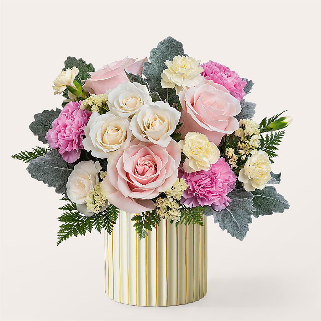 Blissful Moments Bouquet with Ivory Vase – Guilles Flowers Santa Clara, San Jose CA