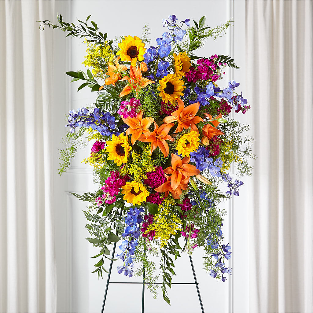 Sunlit Memories Standing Spray (Standard) – Guilles Flowers Santa Clara, San Jose CA
