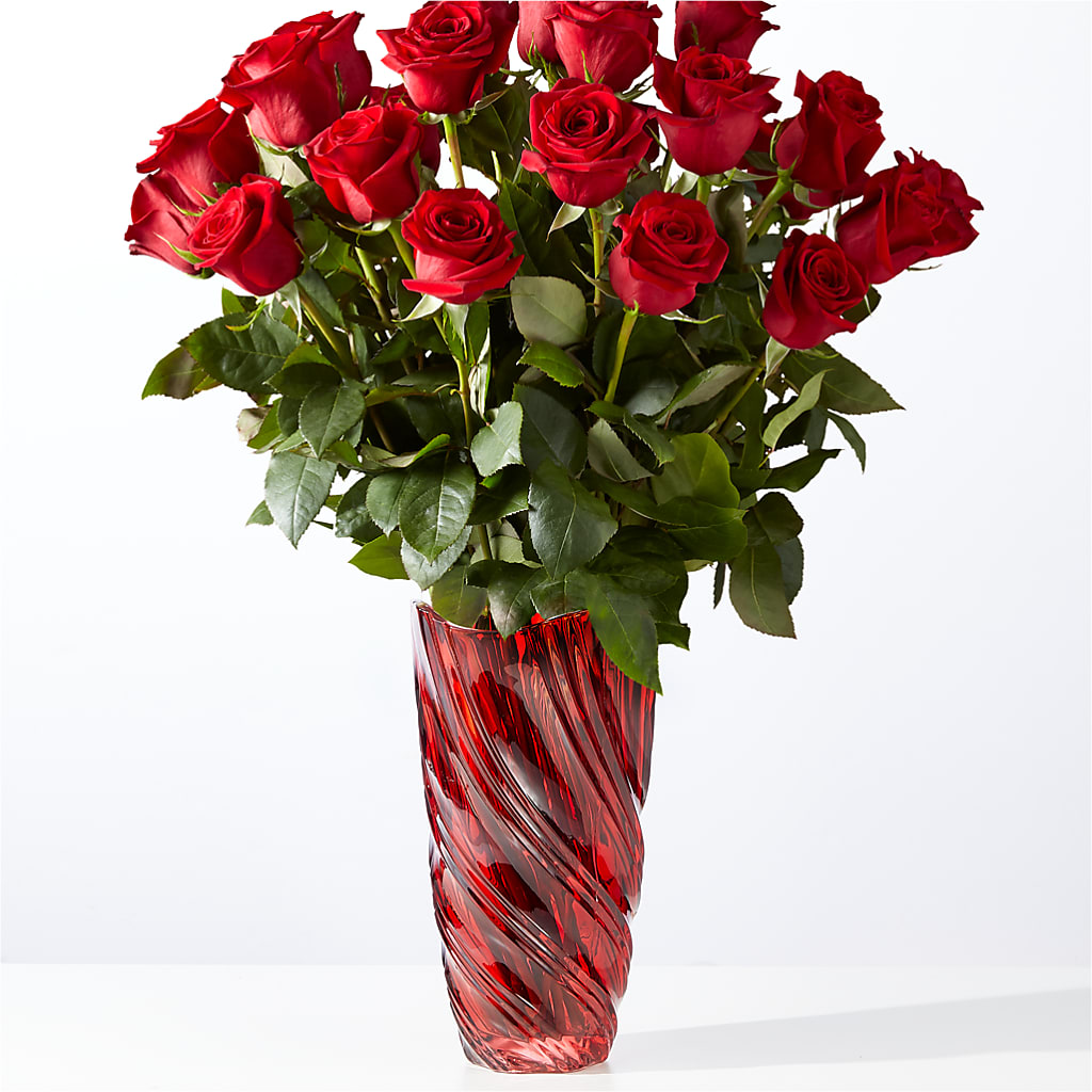 Classic Love Red Rose Bouquet with Luxe Swirl Vase – Guilles Flowers Santa Clara, San Jose CA