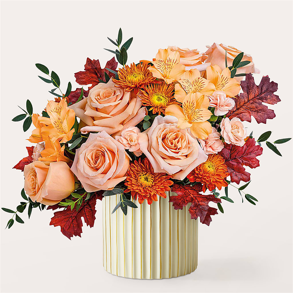 Spiced Latte Bouquet with Ivory Vase – Guilles Flowers Santa Clara, San Jose CA