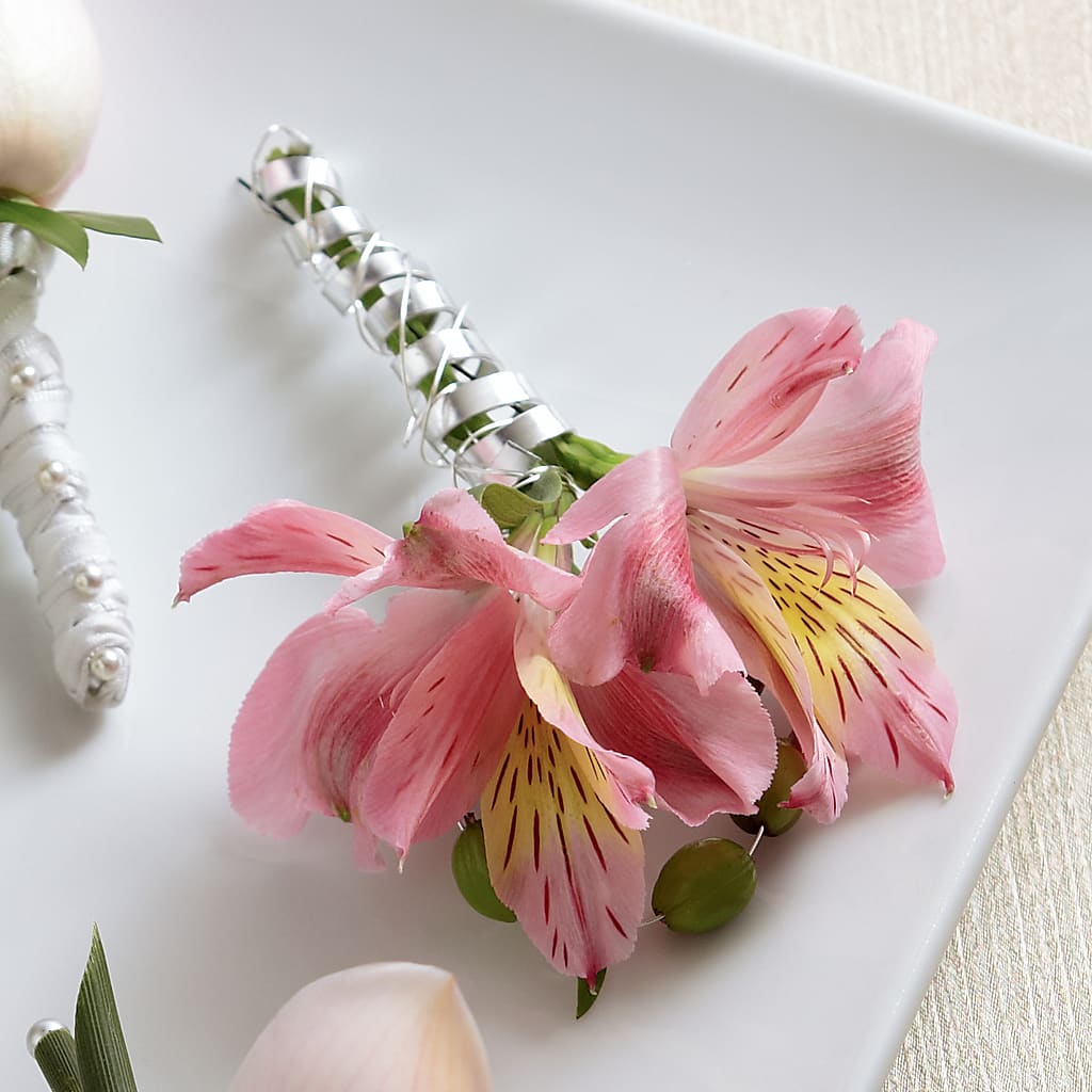 Pink Peruvian Lily Boutonniere – Guilles Flowers Santa Clara, San Jose CA