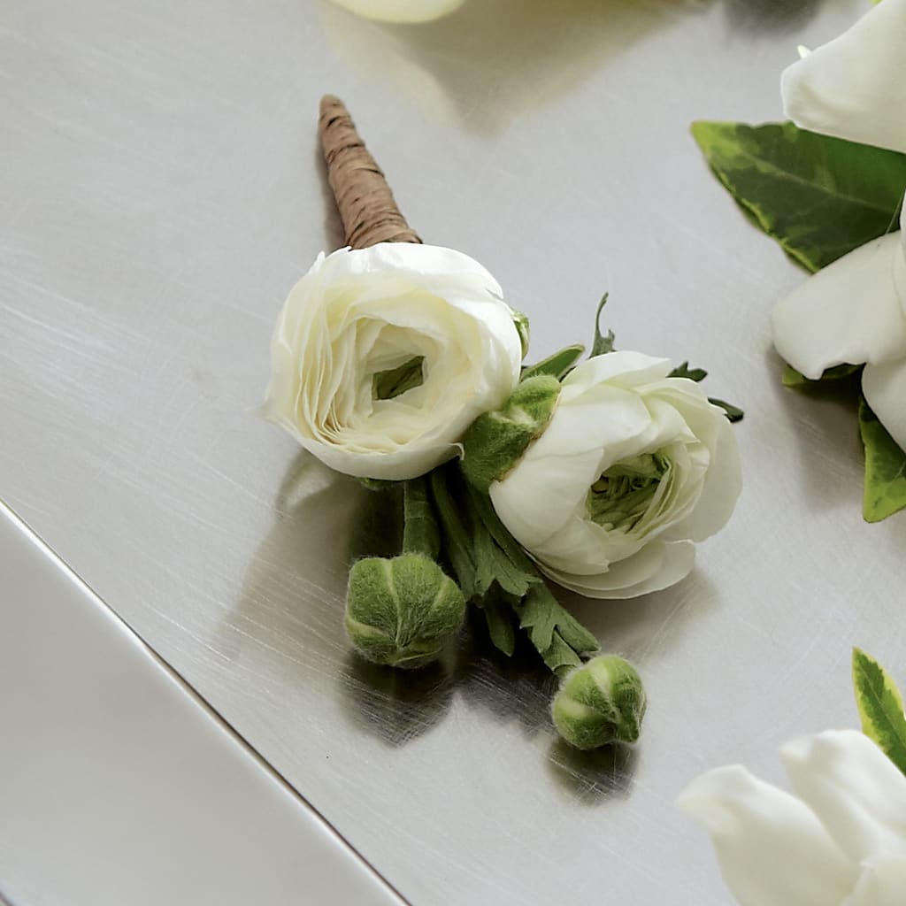 White Ranunculus Boutonniere – Guilles Flowers Santa Clara, San Jose CA