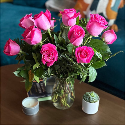 Long Stem Pink Rose Bouquet –  Guilles Flowers Santa Clara, San Jose CA