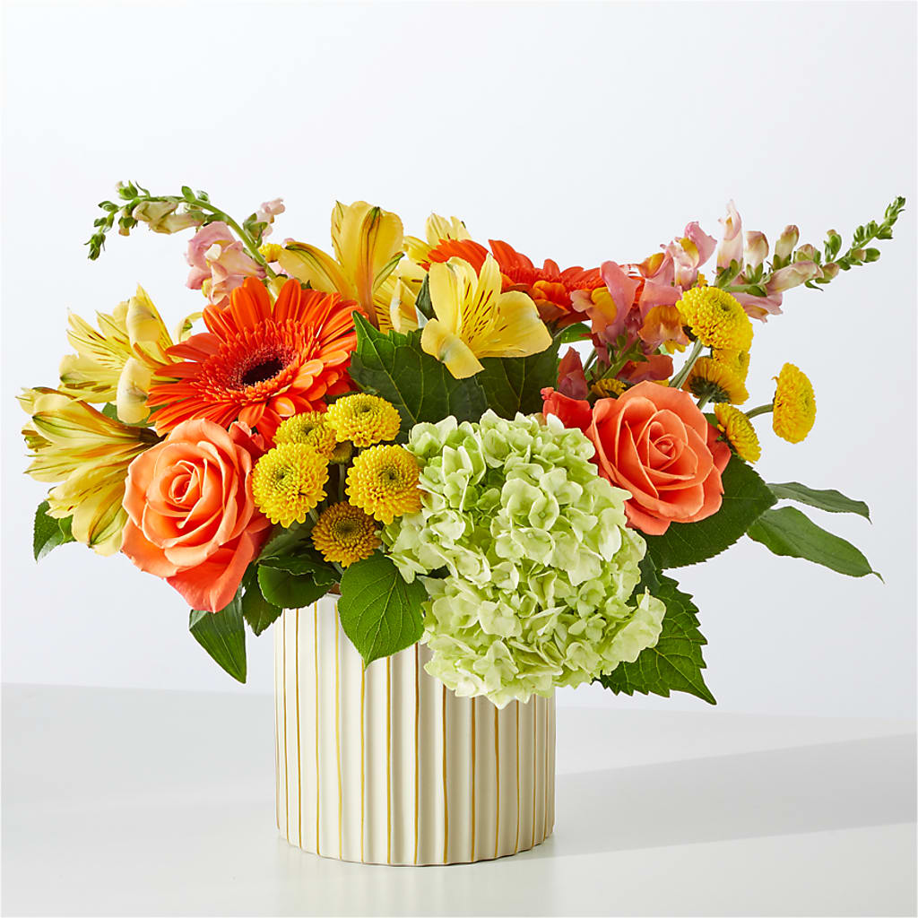 Autumn Sunshine Bouquet with Ivory Vase –  Guilles Flowers Santa Clara, San Jose CA