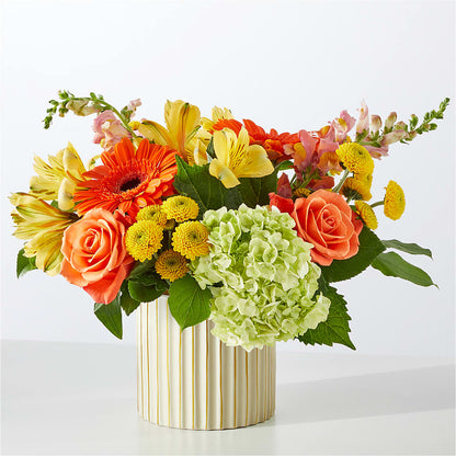 Autumn Sunshine Bouquet with Ivory Vase –  Guilles Flowers Santa Clara, San Jose CA