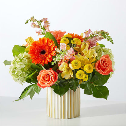 Autumn Sunshine Bouquet with Ivory Vase –  Guilles Flowers Santa Clara, San Jose CA