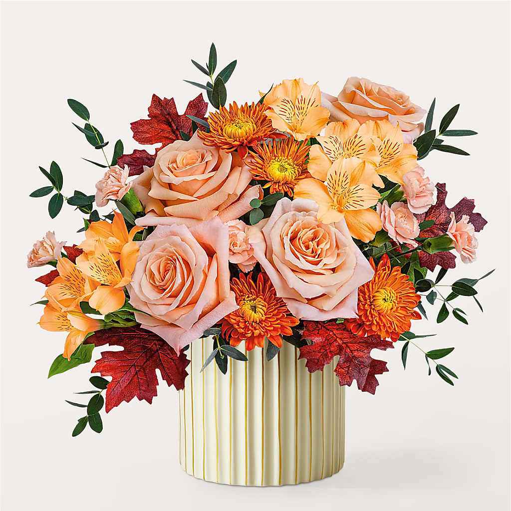 Spiced Latte Bouquet with Ivory Vase –  Guilles Flowers Santa Clara, San Jose CA